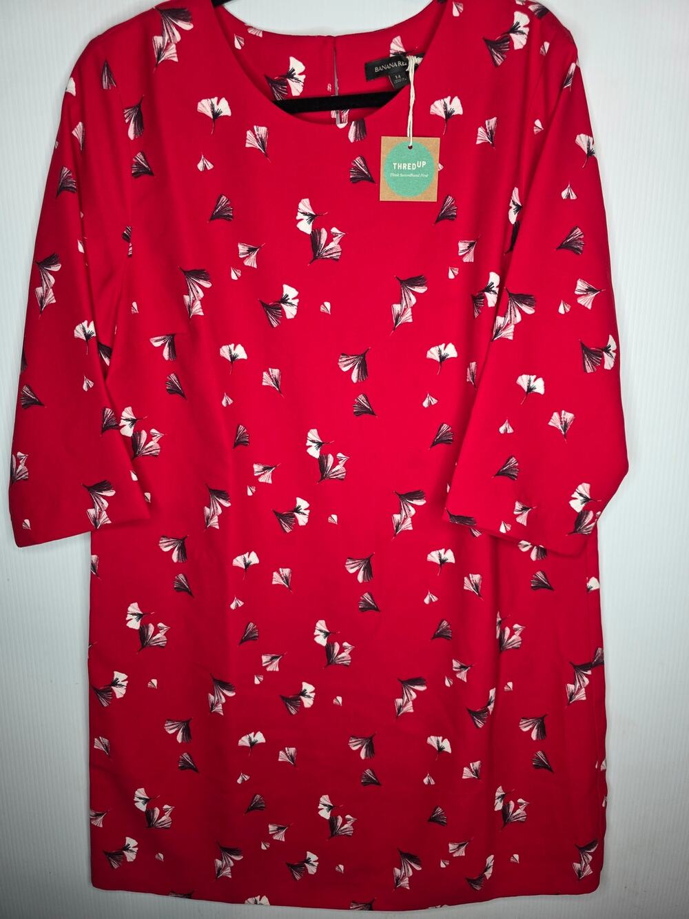 Banana Republic Red Ginko Leaf Shift Dress Size 14 NWT fron Thred Up